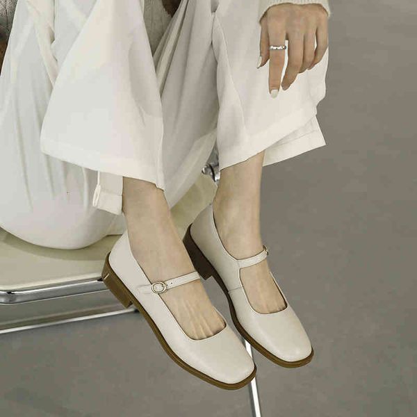 

sandals french mary jane shoes autumn flat bottom square head simple one word buckle gentle fairy style single aw42, Black