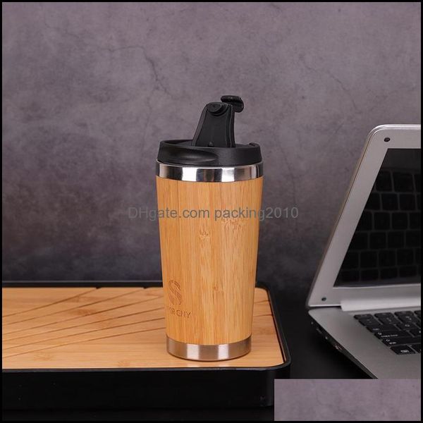 Canecas Drinkwares Cozinha Bar Garden Home Garden 450ml Creative Bamboo Caneca Garrafa de Água 304 Aço Antelhado Mulher Mulher Busin Dhtdu