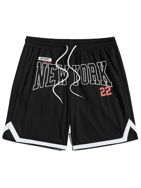

men letter graphic drawstring waist contrast tape shorts f4cj#, White;black
