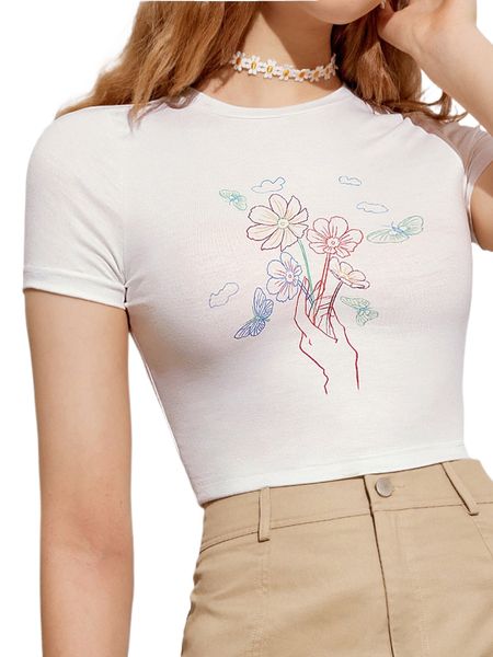 

floral print crop tee d0yy#, White