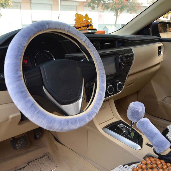 

car steering wheel cover gearshift handbrake cover protector decoration warm super thick plush collar soft black pink women man