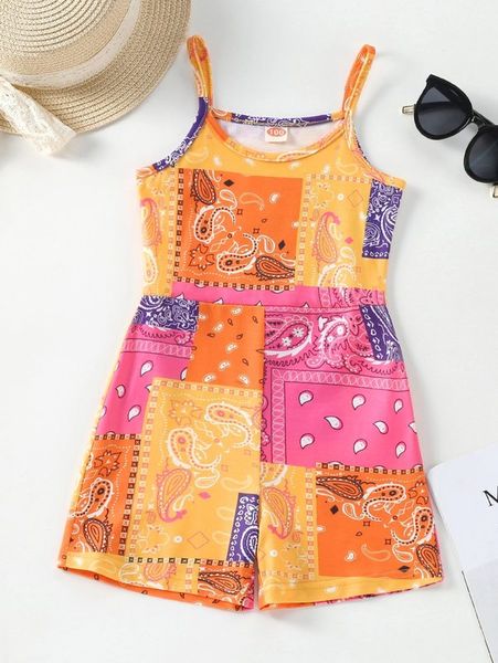 

toddler girls patchwork print cami romper she, Blue