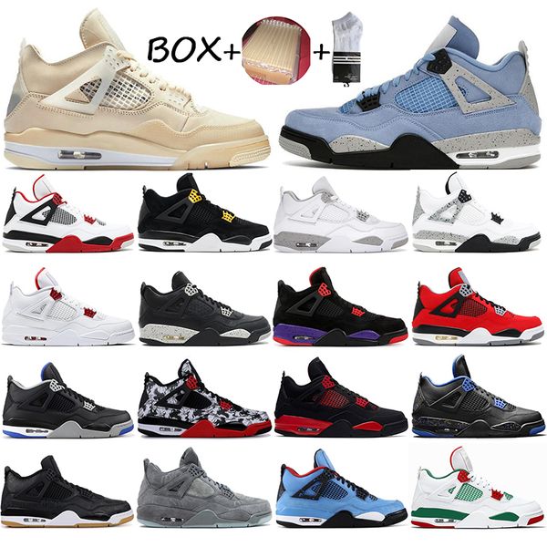 

with box 4 4s jumpman mens basketball shoes university blue tattoo fire red purple metallic pale citron sports sneakers size 36-47, White;red