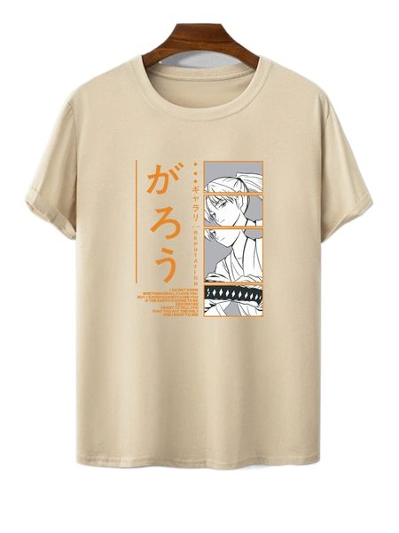 

men slogan & figure graphic tee 07kz#, White;black