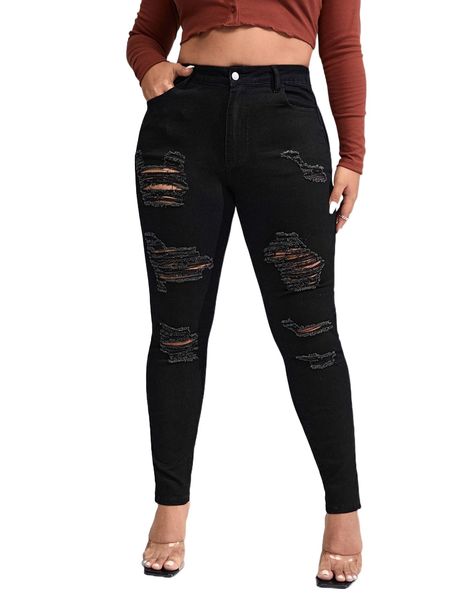 

plus high waist ripped skinny jeans b5kh#, Blue