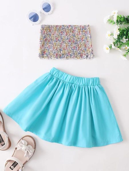 

little girl's floral pleated bra and skirt she, White