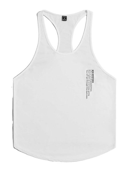 

men slogan graphic racer back tank q2an#, White;black