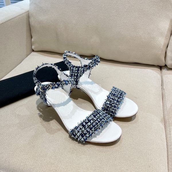 

slippers woven fashion sandals, silk and satin high-heeled women's shoes, one-sided belt, inner lining, leather round head medium high, Black
