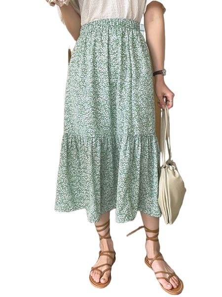 

dazy ditsy floral ruffle hem skirt b2tr#, Black