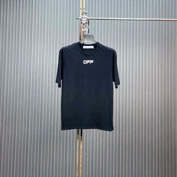 

factory direct sales designer new brand short sleeve wholesale 2022 summer off round neck loose back reflective arrow ow men's and wome, White;black