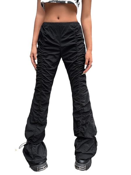 

ruched drawstring detail solid pants i0vj#, Black;white