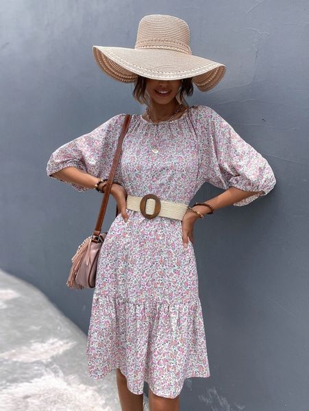 

ditsy floral smock dress without belted b8o2#, Black;gray