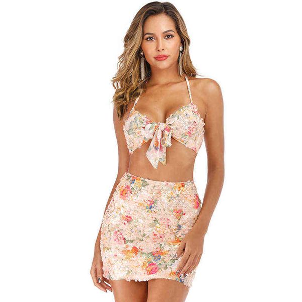 

new women's two piece stretch print sequin dress summer 2022, Black;gray