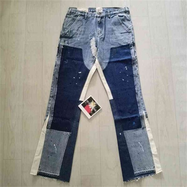 

galery fashion wukong dept play splash graffiti micro horn deconstruction stitching casual jeans md li2s lil, Blue