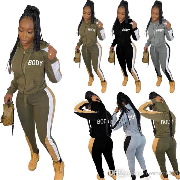 

designer womens letter print tracksuits stitching casual hoodies zipper jacket and pants two piece set, Gray