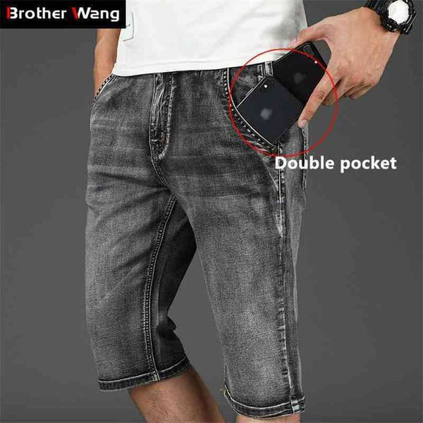 

summer mens antitheft zipper jeans shorts fashion casual straight gray elastic force denim short male brand 210322, White;black
