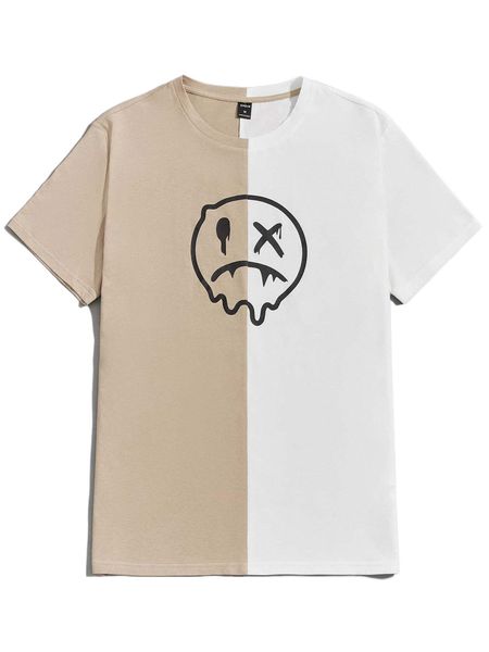 

men cartoon face print two tone tee p8nt#, White;black