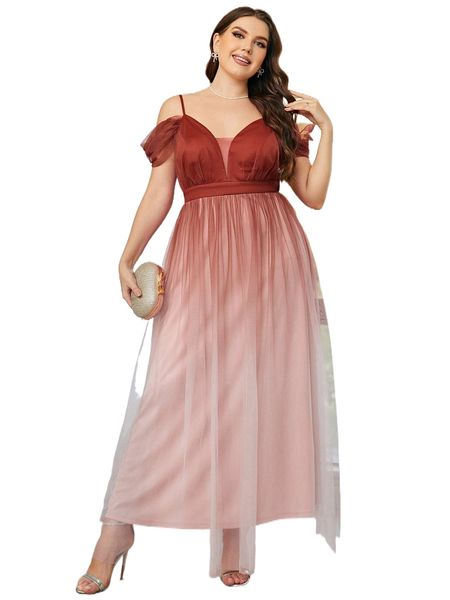 

plus ombre cold shoulder mesh bridesmaid dress x4ws#, Black