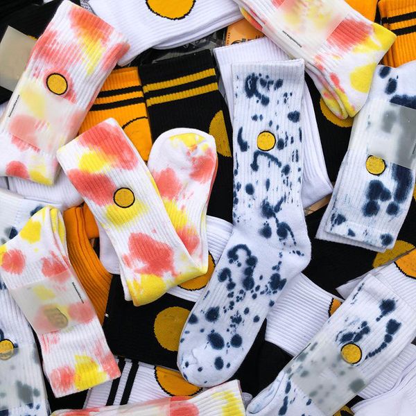 

mens womens fashion tie dye cotton socks hip hop letter printing street socks male female casual streetwear, Black