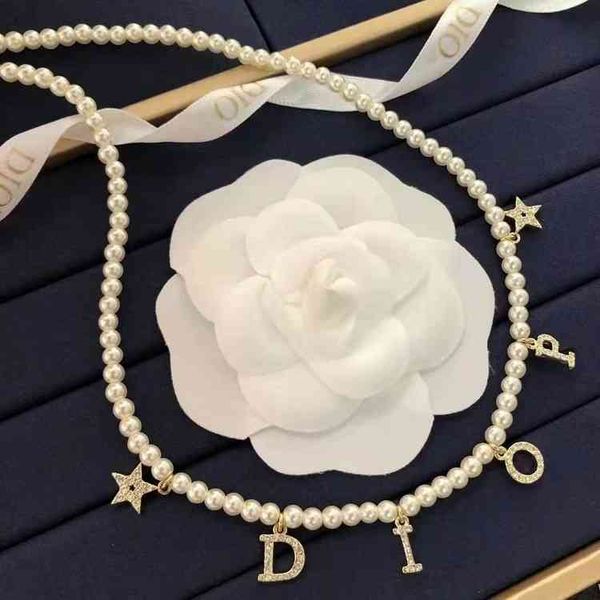 

star pearl necklace millet bead chain with full small pendant, Silver