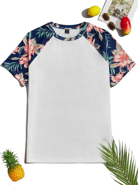 

men tropical print raglan sleeve tee b4uu#, White;black