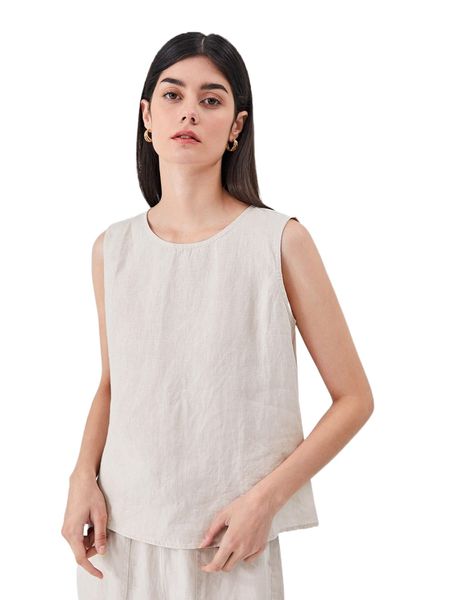 

motf premium 100% linen sleeveless g9xi#, White