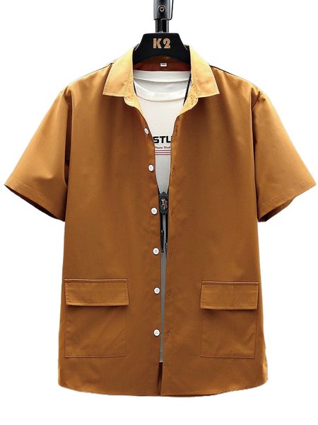 

romwe guys solid button front pocket shirt without tee w2df#, White;black