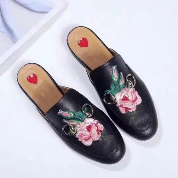 

selling flat women new resistant half slippers embroidery shoes popular fashion mixed color sandals scuffs, Black