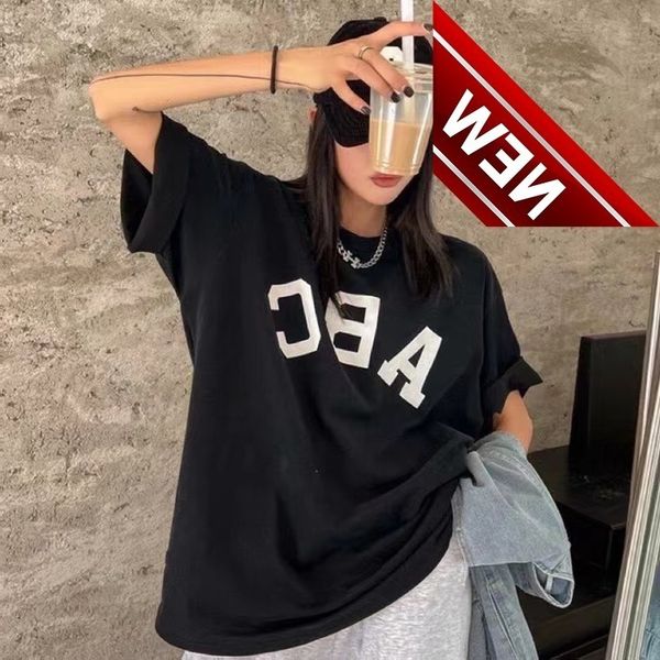 

50% off discount xie xinxin fog double thread s short sleeve letters season 7 high street t-shirt printing abc men and women loose lovers fa, White;black