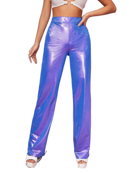 

high waist metallic straight leg pants n0mx#, Black;white