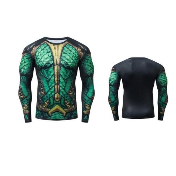 Camisetas de hombre Aquaman Cosplay camiseta Casual Tshit 3D impreso compresión manga larga Fitness gimnasio para hombres Top CostumeMen's