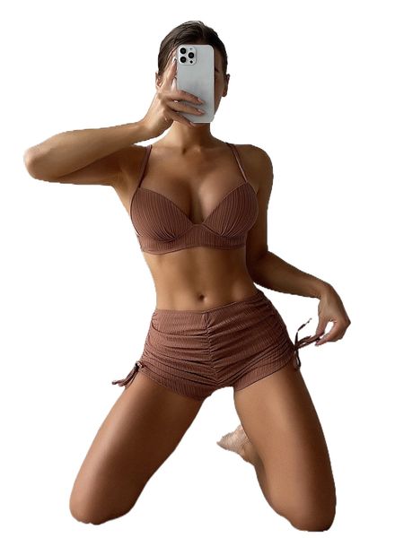 

drawstring bikini swimsuit e8p3#, White;black