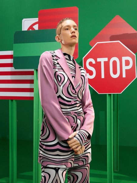 

x valeria aguilar graphic print button front blazer 51pp#, White