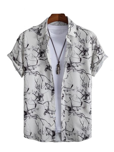 

romwe guys allover print shirt without tee f3hh#, White;black