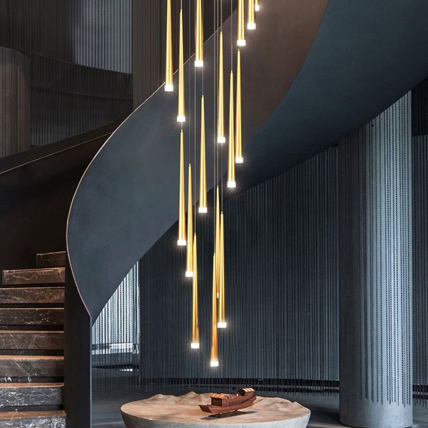 Lâmpada de lustre de escada simples Luz de luxo de luxo longo Building Building Building Villa Loft Stairwell Chandeliers rotativos