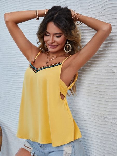 

geo tape panel tie backless cami z5at#, White