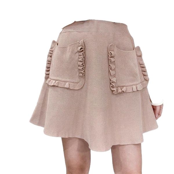 

skirts gruiiceen ruffle pockets women skirt knitting slim high waist mini office work lady gy2022104 813f#, Black