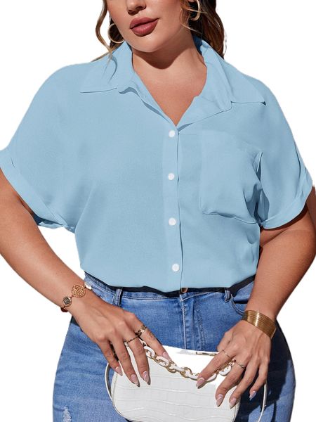 

plus pocket front batwing sleeve blouse 03ma#, Black