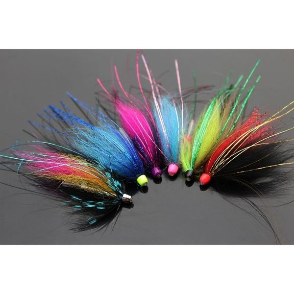 

tigofly 12 pcslot assorted colorful copper cone head tube fly set for salmon trout steelhead fly fishing flies lures set 201104