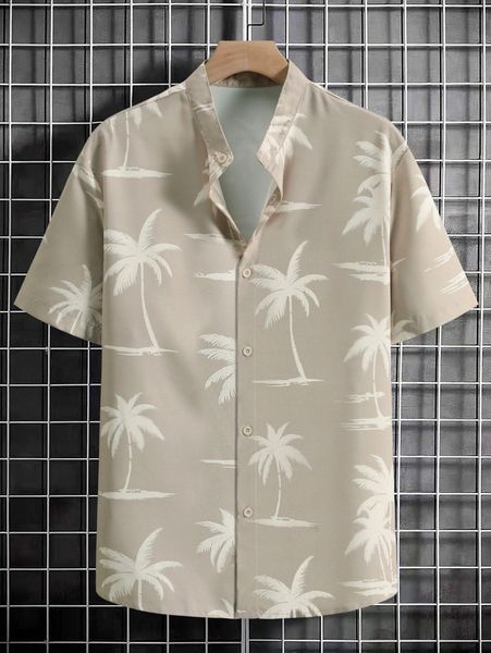 

men random palm tree print shirt 96ns#, White;black