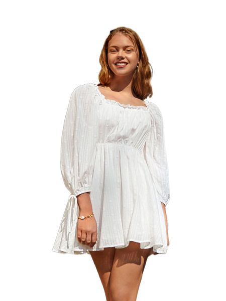 

frill trim knot cuff lantern sleeve dress p56z#, Black;gray