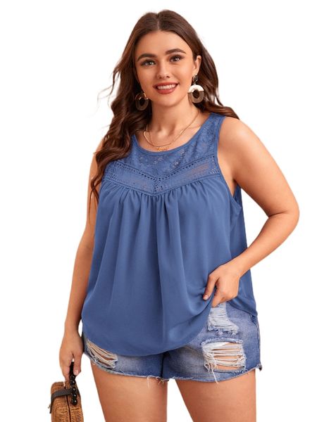 

plus contrast lace tank h1tf#, Black