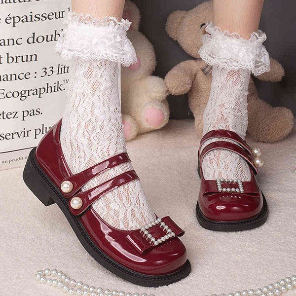 

dress shoes 2022 new style women lolita japanese uniform pu mary janes bead decoration hook loop summer sandals girls footwear 220516, Black
