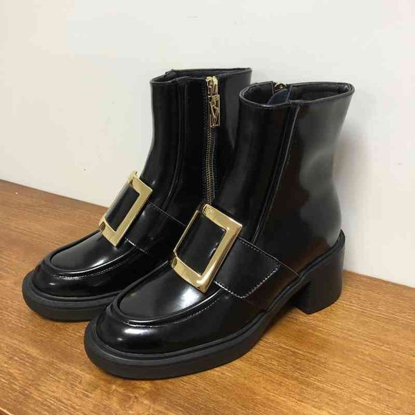

autumn rv boots square buckle boots children's patent leather short british style ins net red super fire martin llut, Black