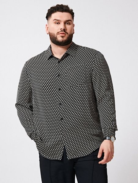 

extended sizes men allover geo print shirt z6e3#, White;black