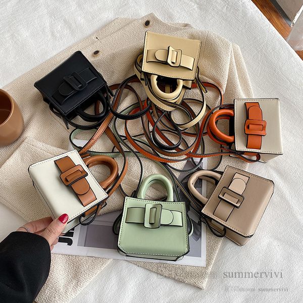 

ins kids handbags girls patchwork color pu leather crossbody bags lady style children single shoulder square bag q5411, Black