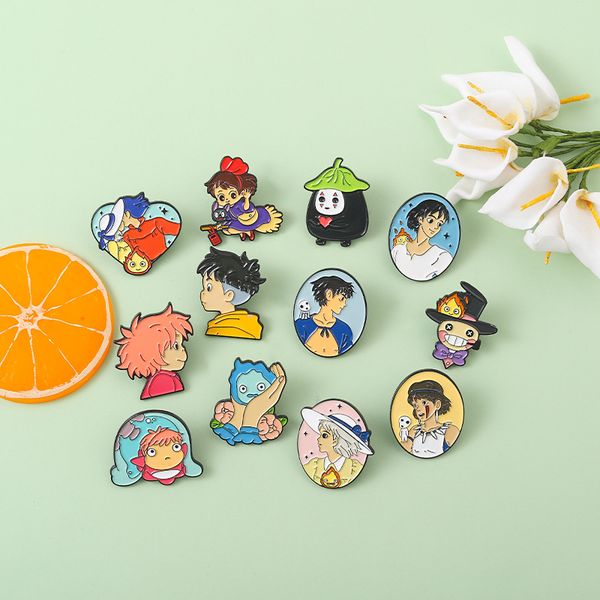 

cartoon movie enamel pins howl sofia ashitaka san ponyo sosuke brooch lapel badges anime custom jewelry gift for kids friends 18 colors