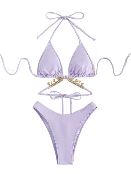 

chain linked micro triangle bikini swimsuit 30mk#, White;black