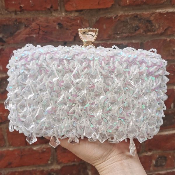 

beautiful beaded luxury er evening bags pink white clutch bag handbags 220620