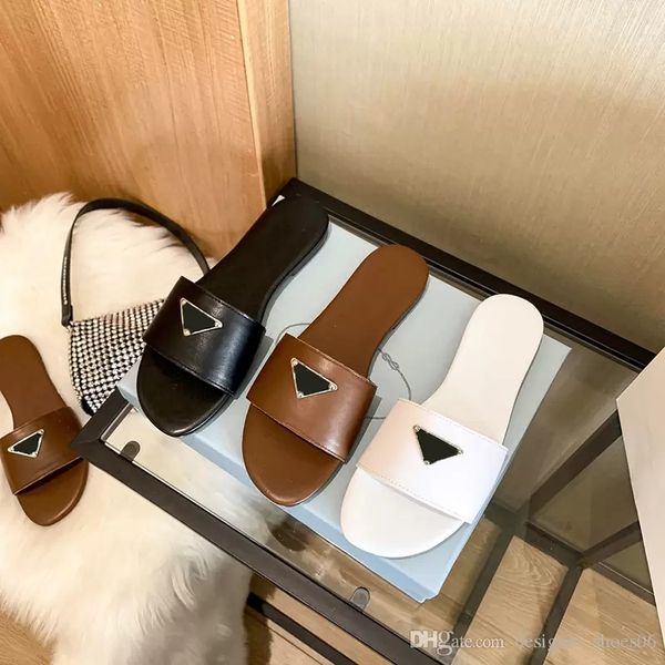

women slipper fashion designers flat slides flip flops summer genuine leather outdoor loafers bath shoes beachwear slippers black white brow